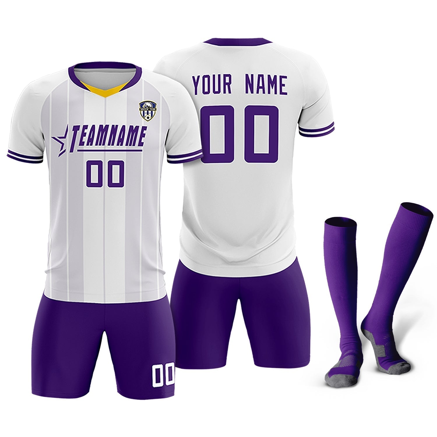 Custom White Classic Striped Personalized Soccer Tops/Sets Jersey