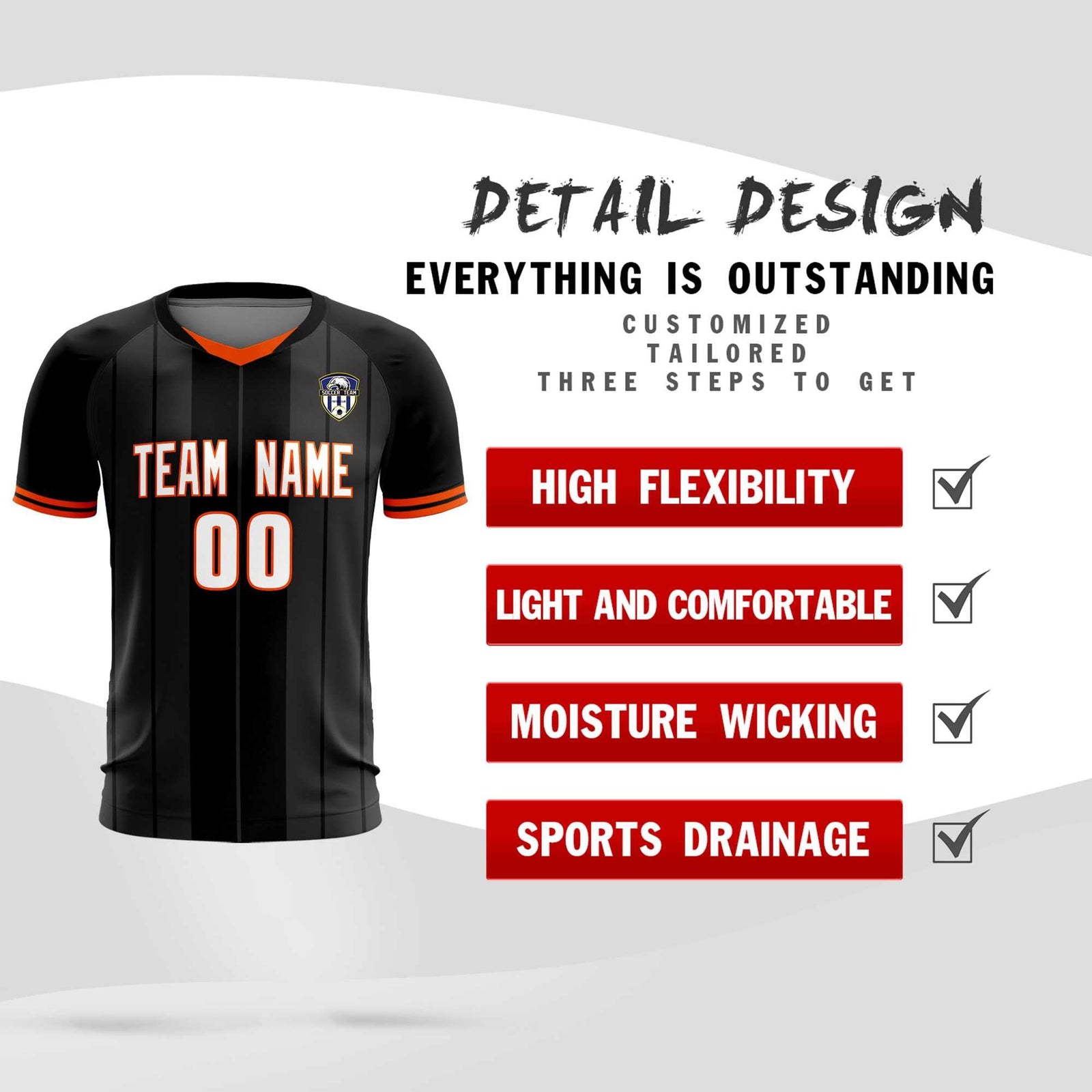 Custom Black Classic Striped Personalized Soccer Tops/Sets Jersey