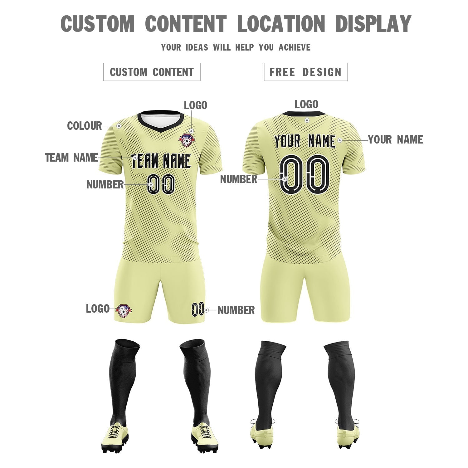 Custom Cream Black Training Uniform For Men Soccer Sets Jersey