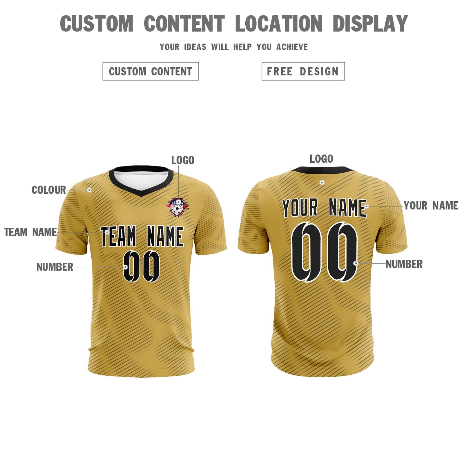 Custom Old Gold Black Training Uniform For Men Soccer Sets Jersey