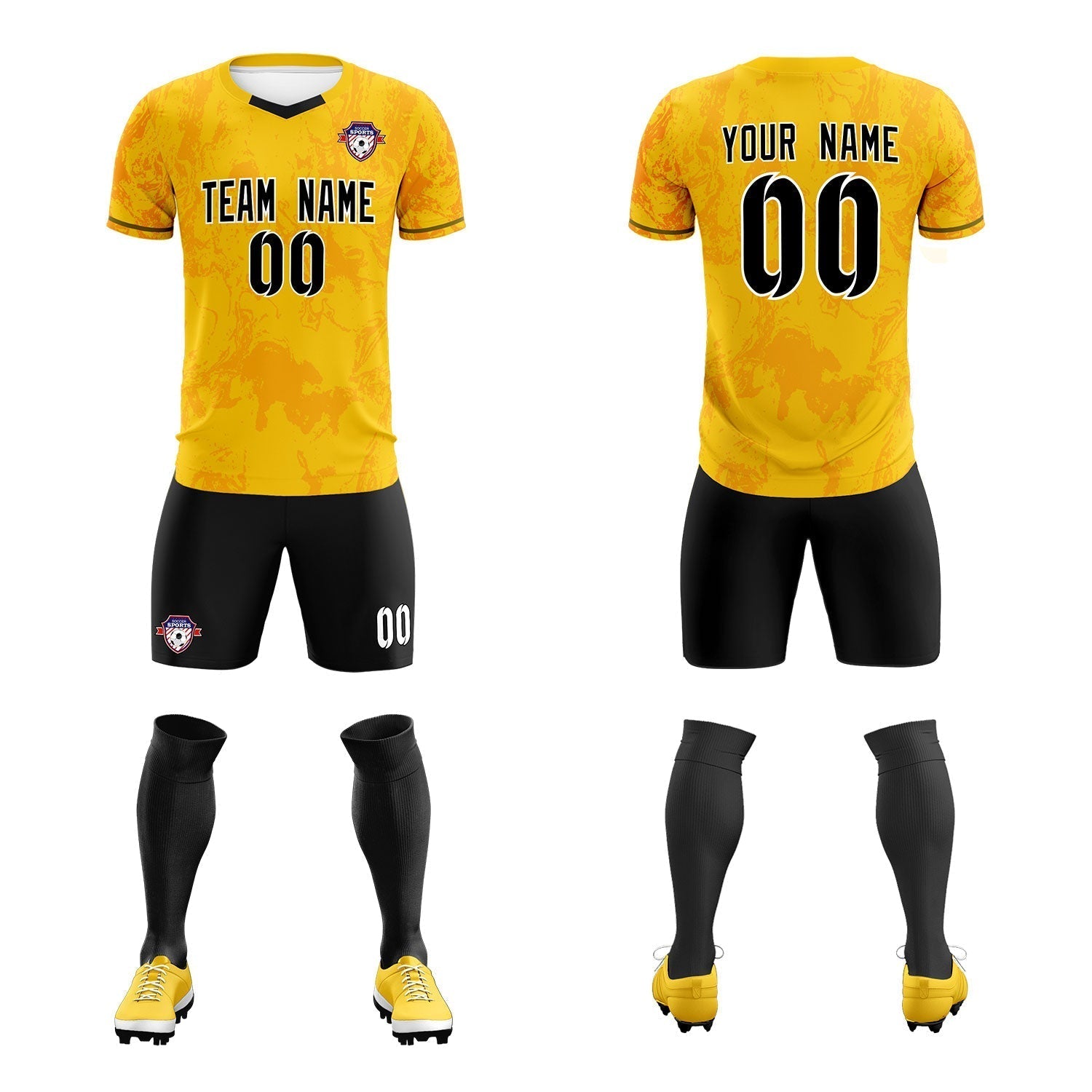 Custom Gold Classic Graffiti Pattern Sportswear Soccer Tops/Sets Jersey