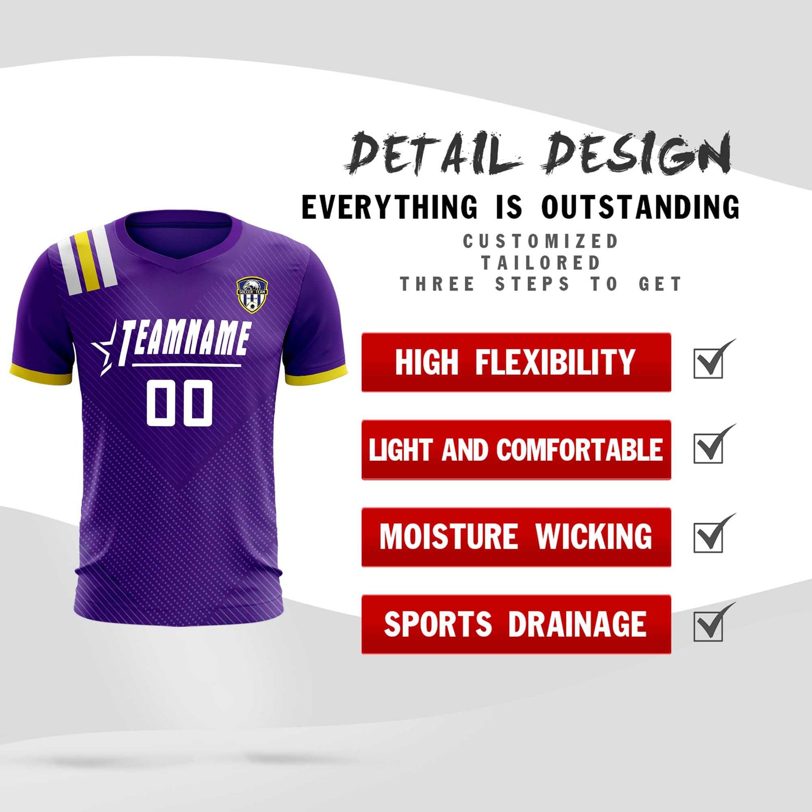 Custom Purple Striped Sportswear Soccer Tops/Sets Jersey For Adults