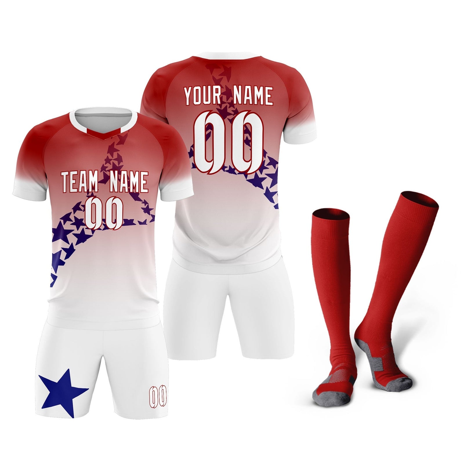 Custom Red Royal America Star World Cup Inspired Quick-Drying Gradient Fashion Soccer Sets Jersey