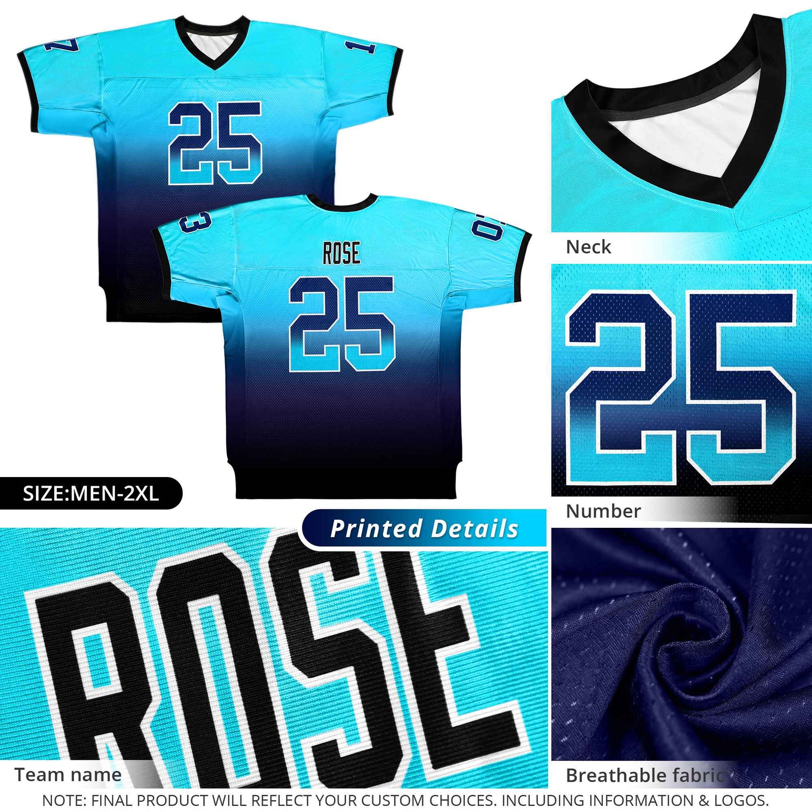 Custom Royal Black White-Black Gradient Fashion Outdoor Authentic Football Jersey