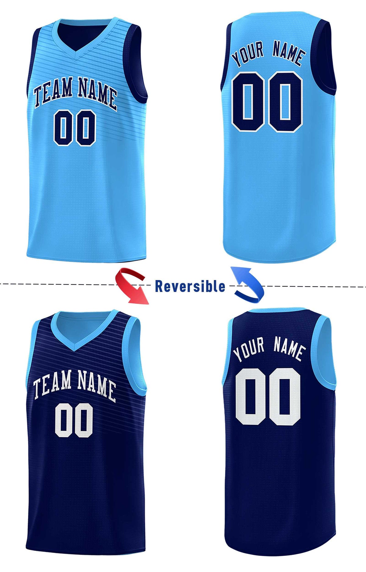 Custom Royal Blue Light Blue Chest Slash Patttern Double Side Sports Uniform Basketball Jersey
