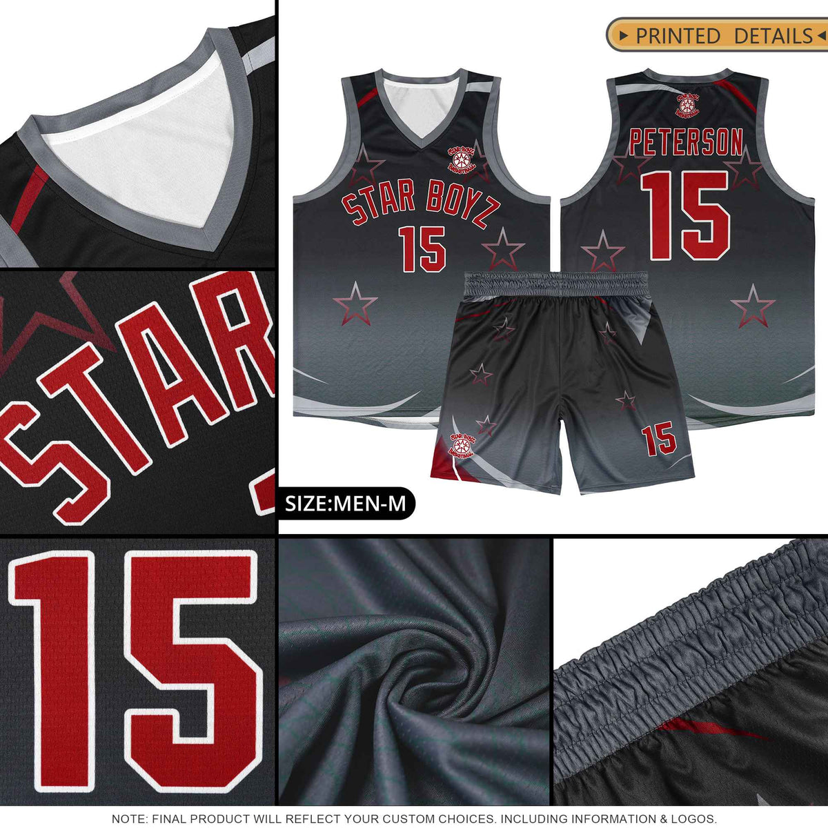 Custom Black Dark Gray Gradient Star Graffiti Pattern Sports Uniform Basketball Jersey