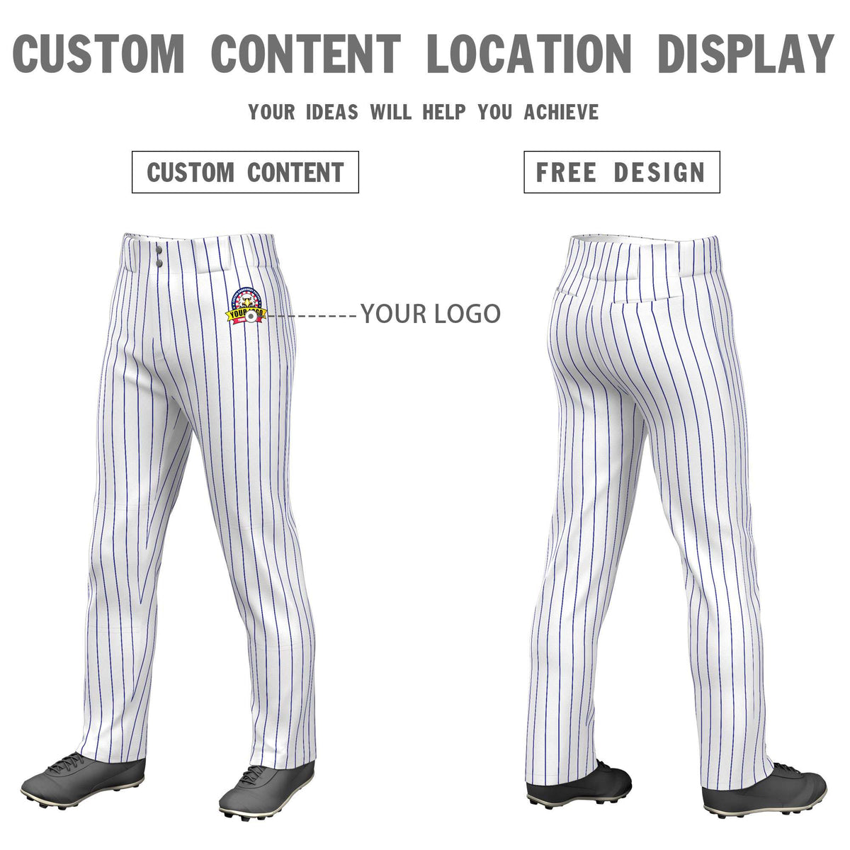 Custom White Royal Pinstripe Fit Stretch Practice Loose-fit Baseball Pants
