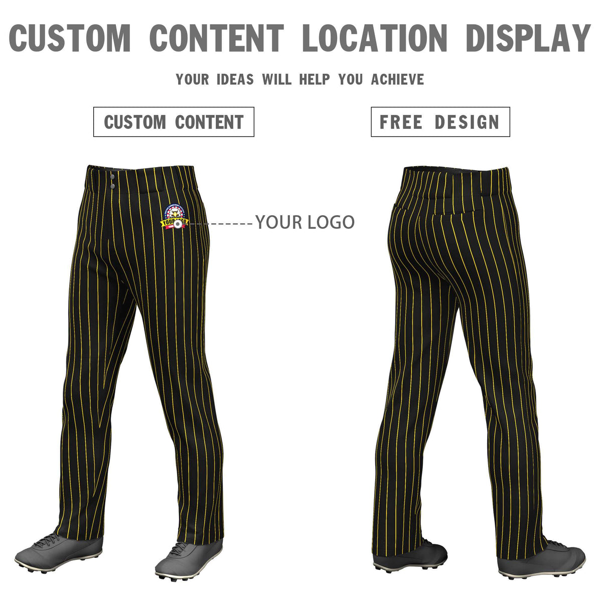 Custom Black Gold Pinstripe Fit Stretch Practice Loose-fit Baseball Pants