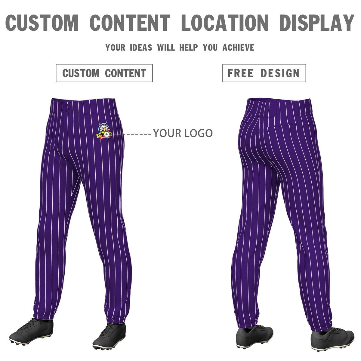 Custom Purple White Pinstripe Fit Stretch Practice Pull Up Baseball Pants