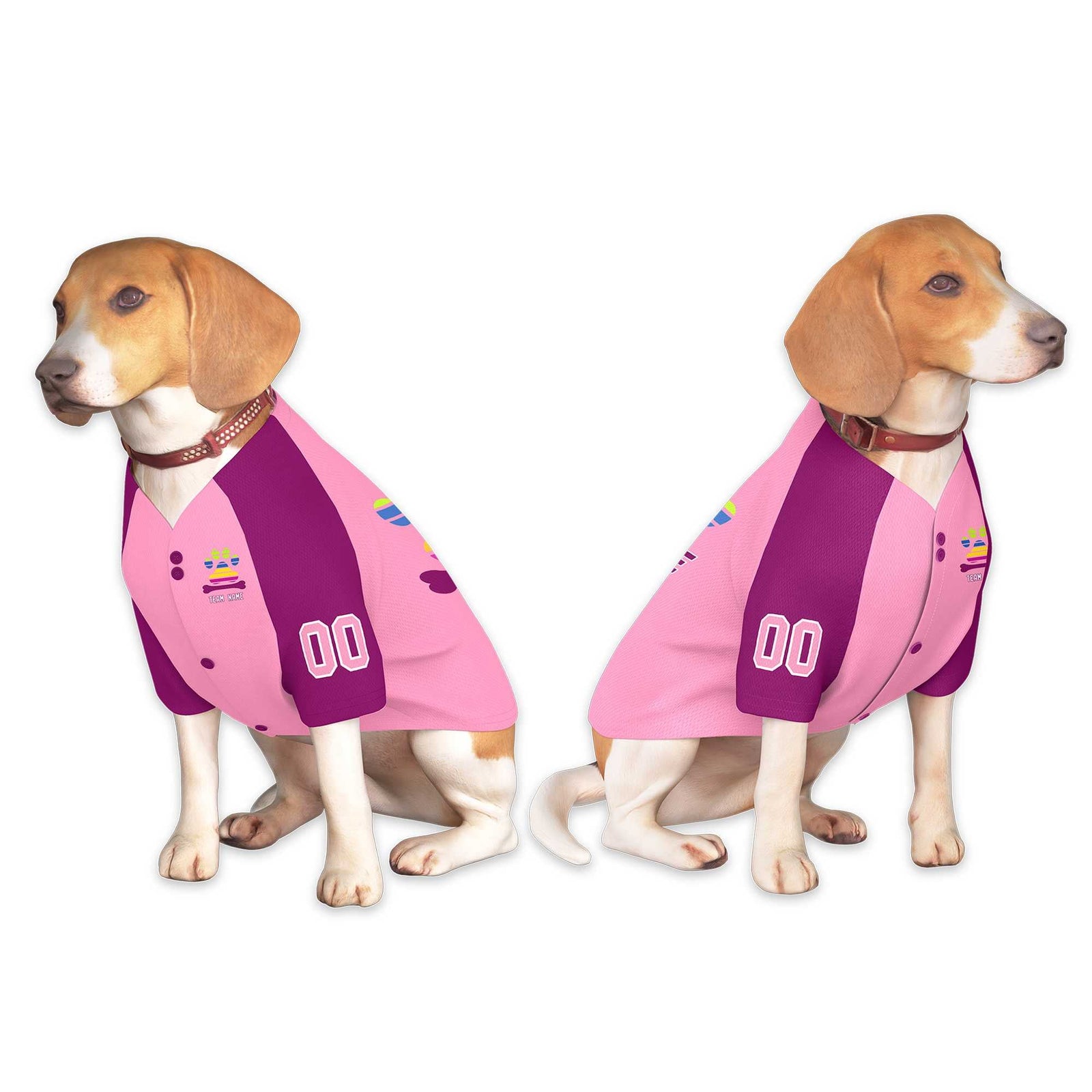 Custom Pink Rose Red Raglan Sleeves Dog Jersey