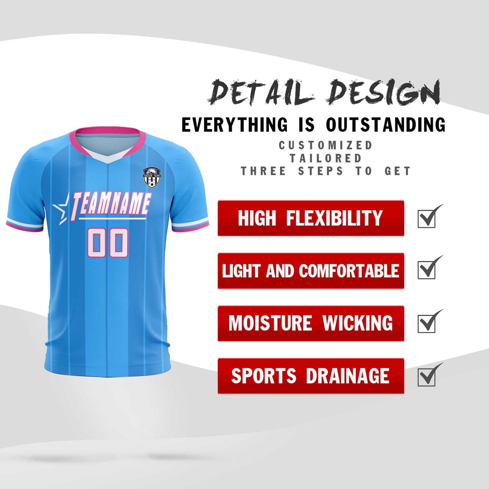 Custom Powder Blue Classic Striped Personalized Soccer Tops/Sets Jersey