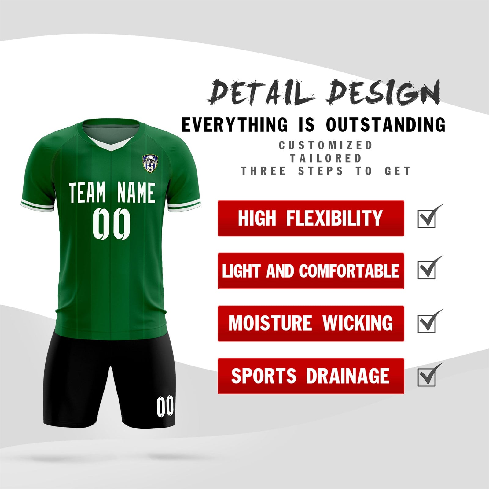 Custom Kelly Green Classic Striped Personalized Soccer Tops/Sets Jersey