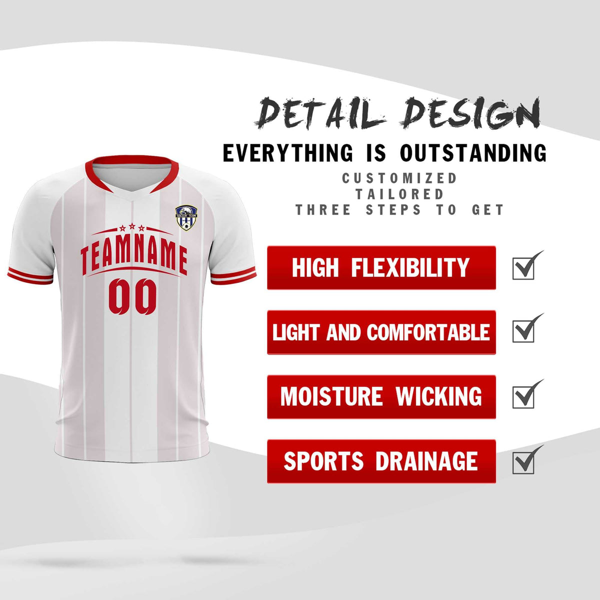 Custom White Classic Striped Personalized Soccer Tops/Sets Jersey