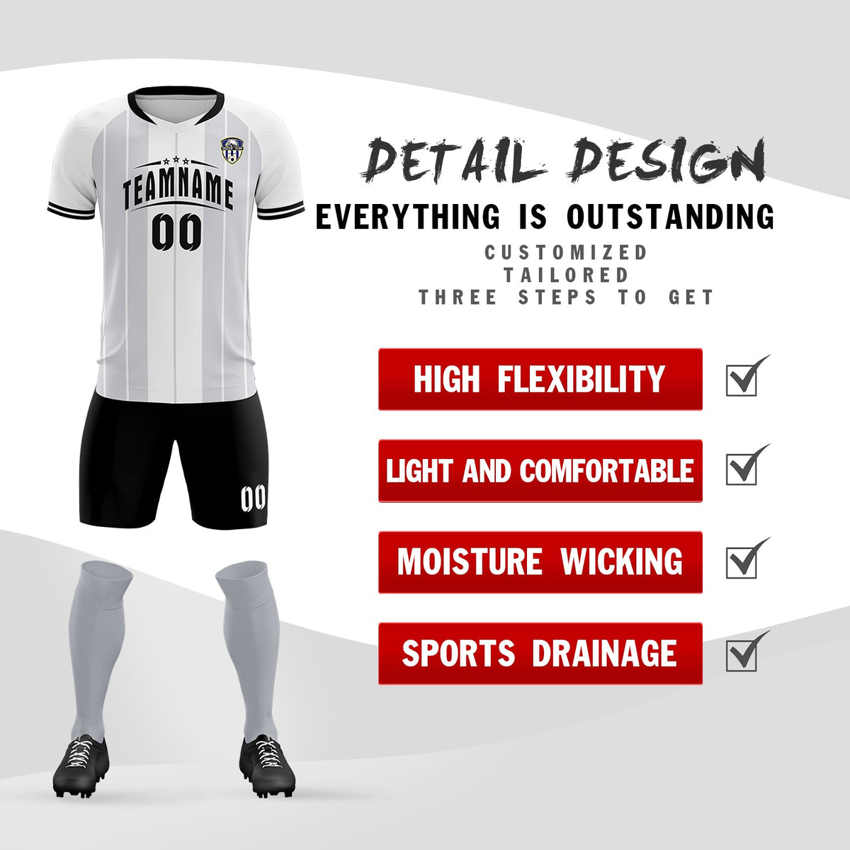 Custom White Classic Striped Personalized Soccer Tops/Sets Jersey