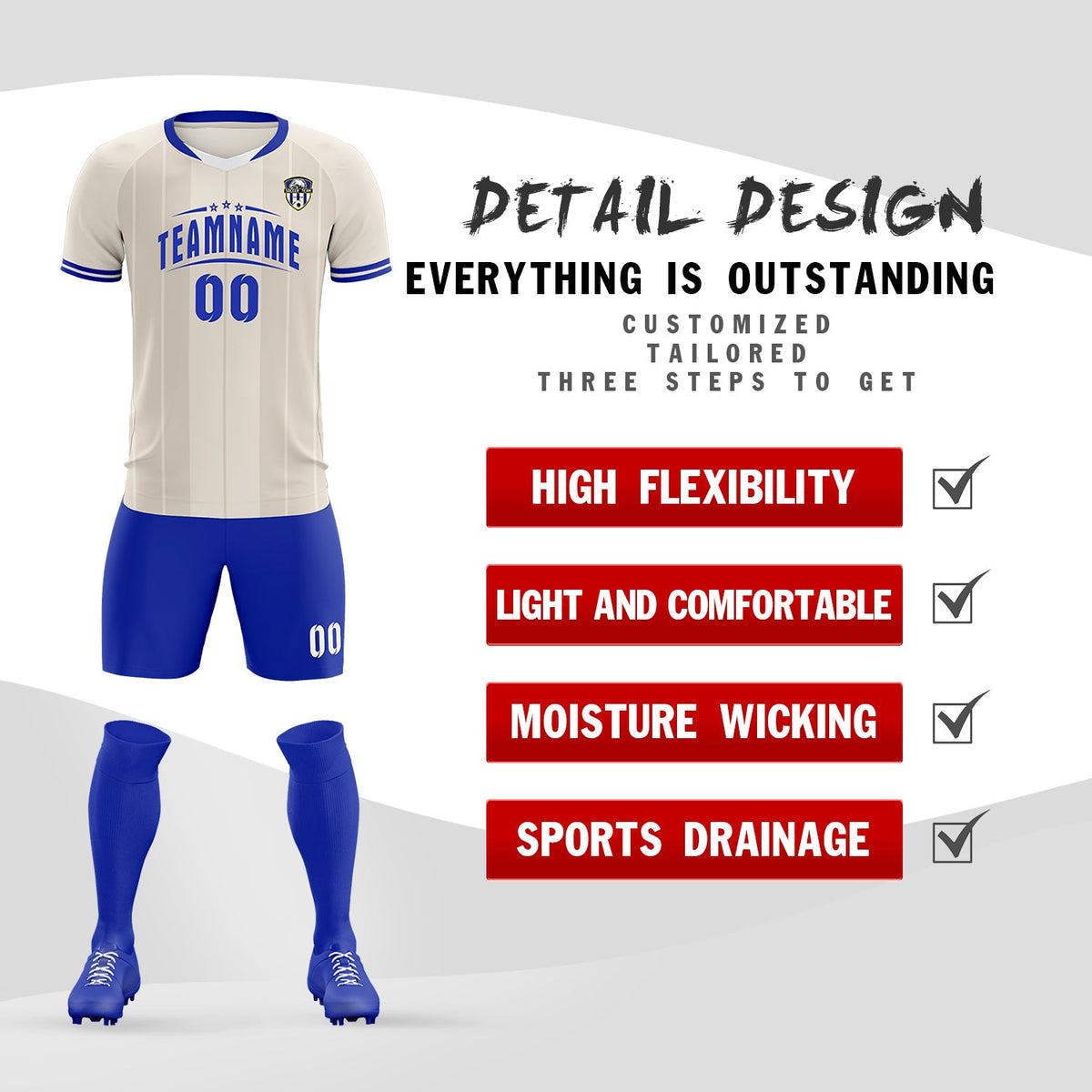 Custom Cream Classic Striped Personalized Soccer Tops/Sets Jersey