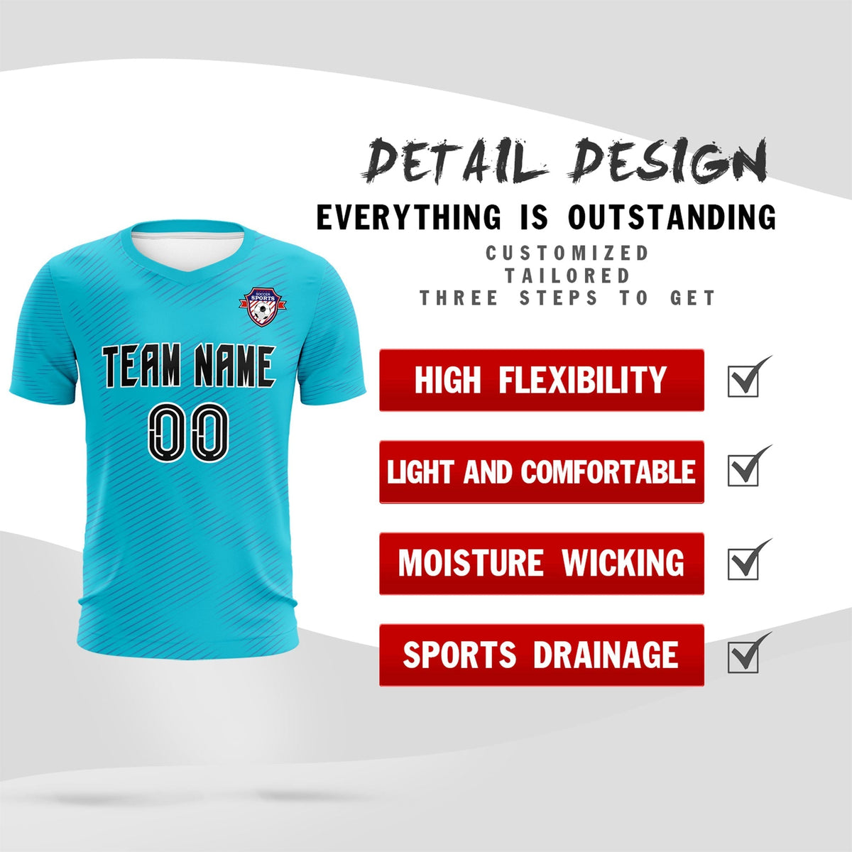 Custom Sky Blue Royal Training Uniform For Men Soccer Sets Jersey