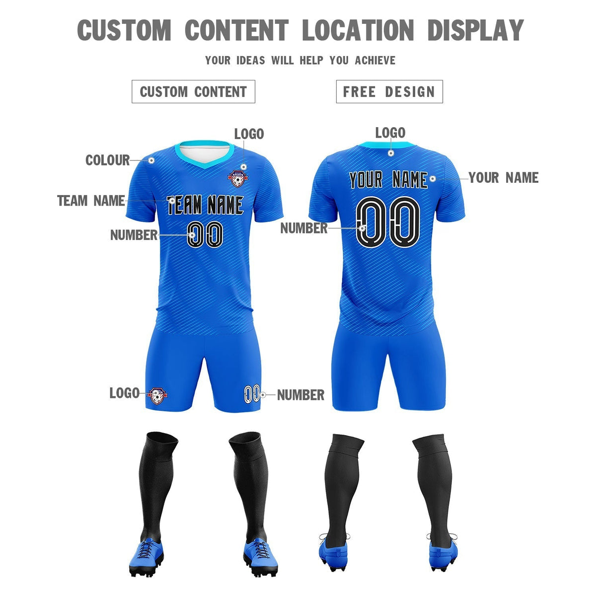 Custom Royal Powder Blue Training Uniform For Men Soccer Sets Jersey