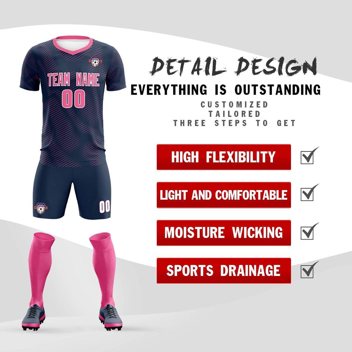 Custom Navy Pink Training Uniform For Men Soccer Sets Jersey