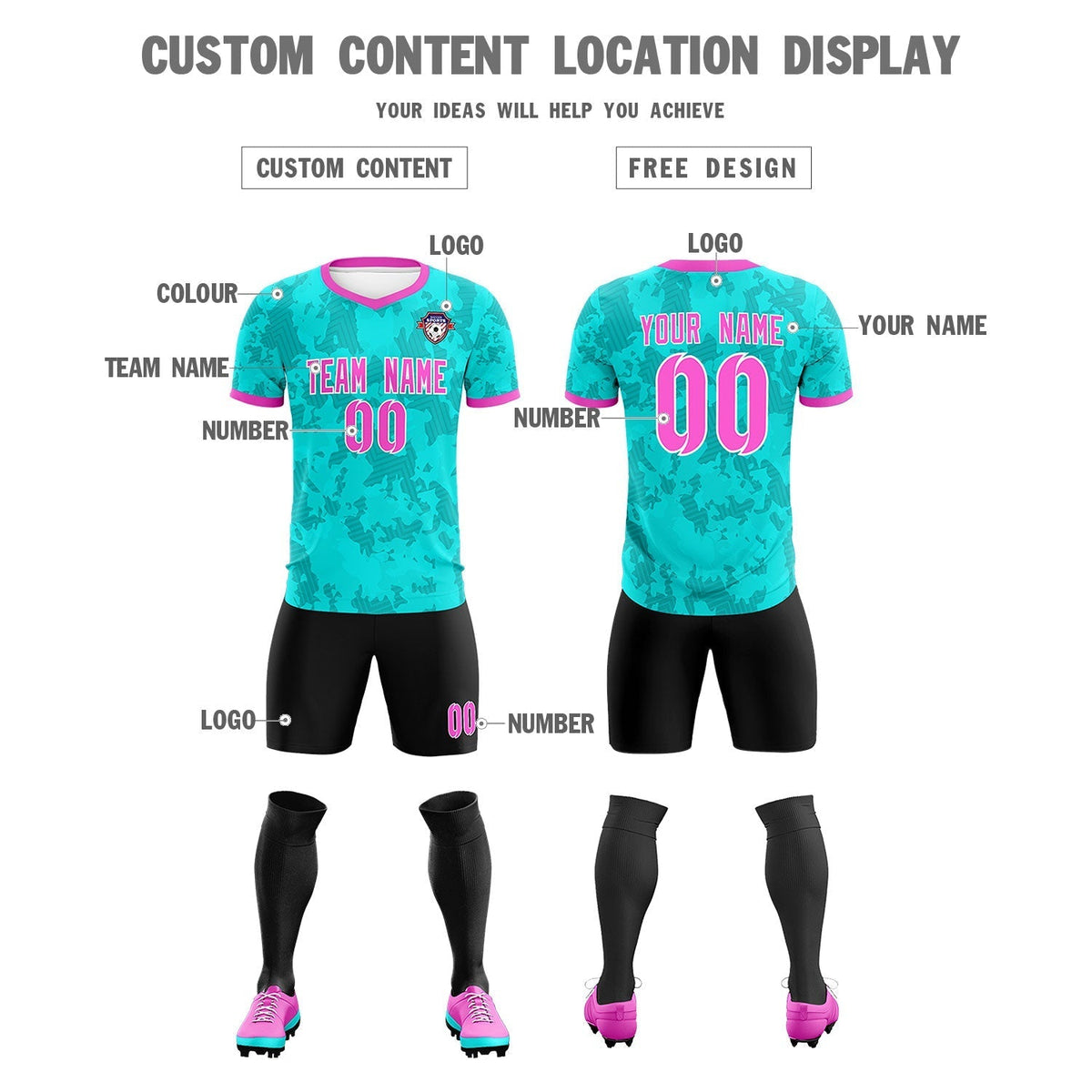 Custom Aqua Camo sports Soccer Tops/Sets Jersey
