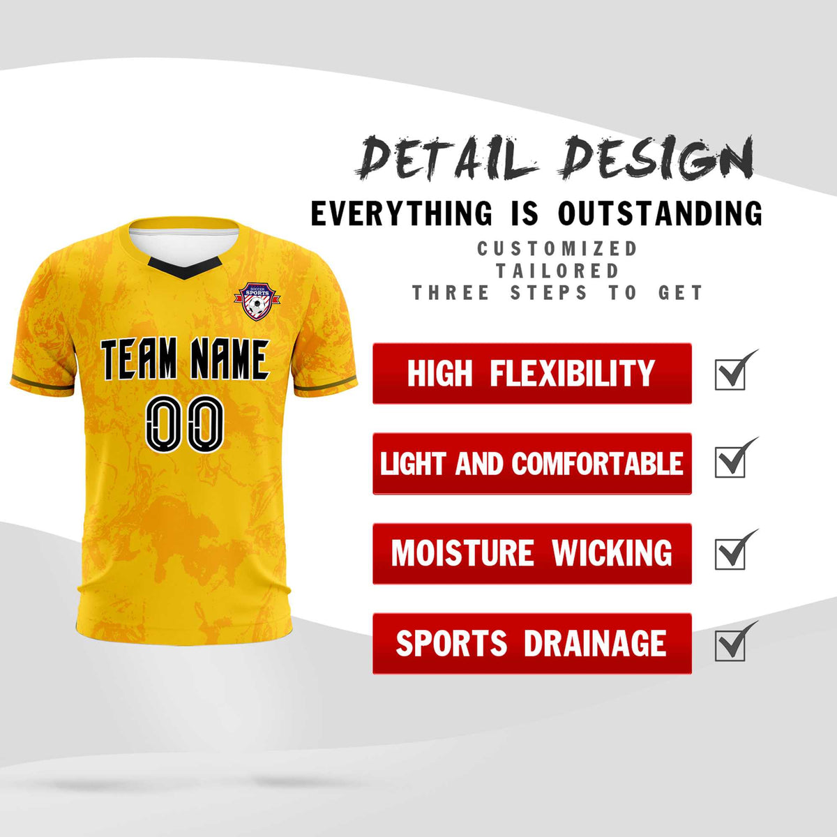 Custom Gold Classic Graffiti Pattern Sportswear Soccer Tops/Sets Jersey