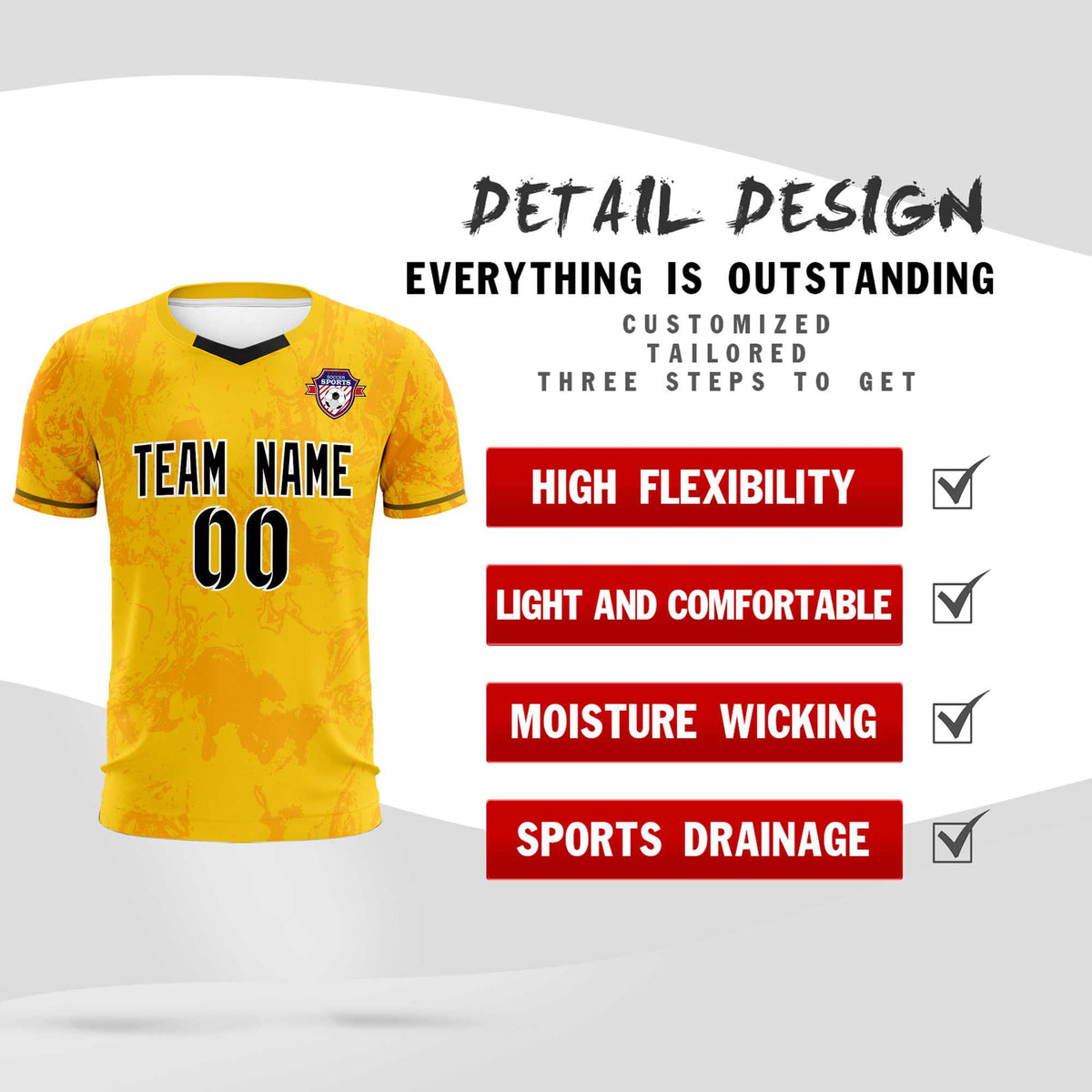 Custom Gold Classic Graffiti Pattern Sportswear Soccer Tops/Sets Jersey