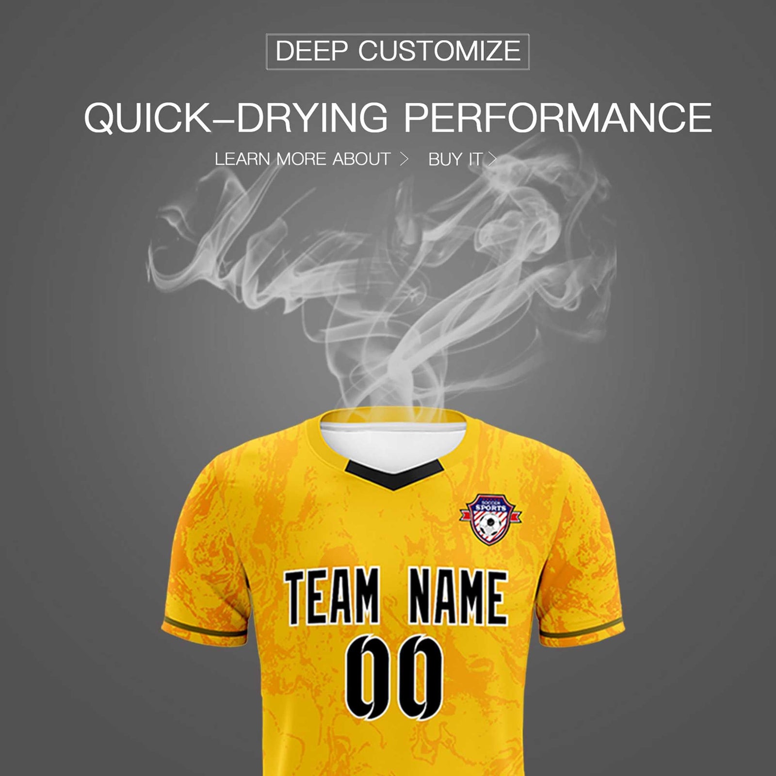 Custom Gold Classic Graffiti Pattern Sportswear Soccer Tops/Sets Jersey