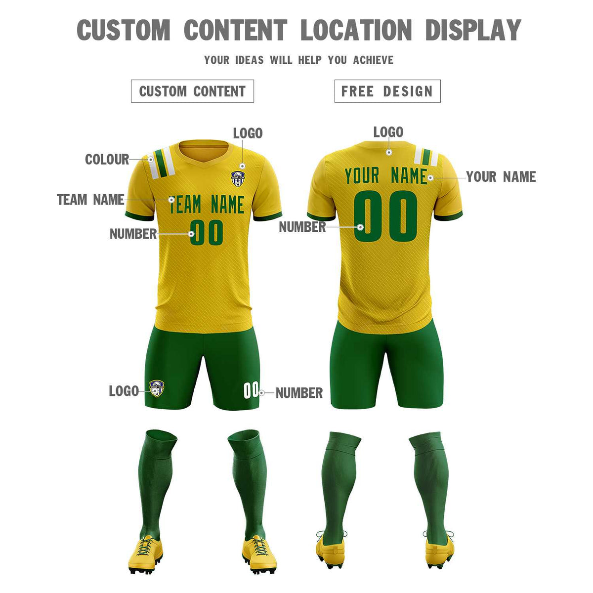Custom Gold Striped Sportswear Soccer Tops/Sets Jersey For Adults