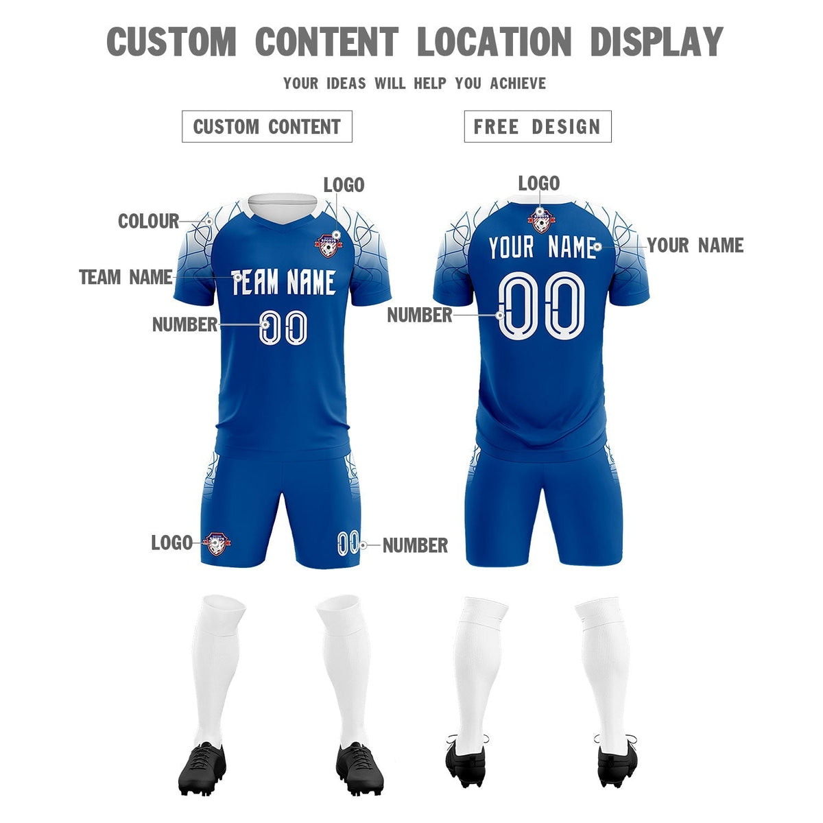Custom Royal Classic Soccer Training Sets Jersey For Adults/Kids