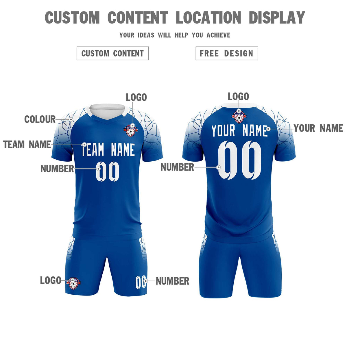 Custom Royal Classic Soccer Training Sets Jersey For Adults/Kids