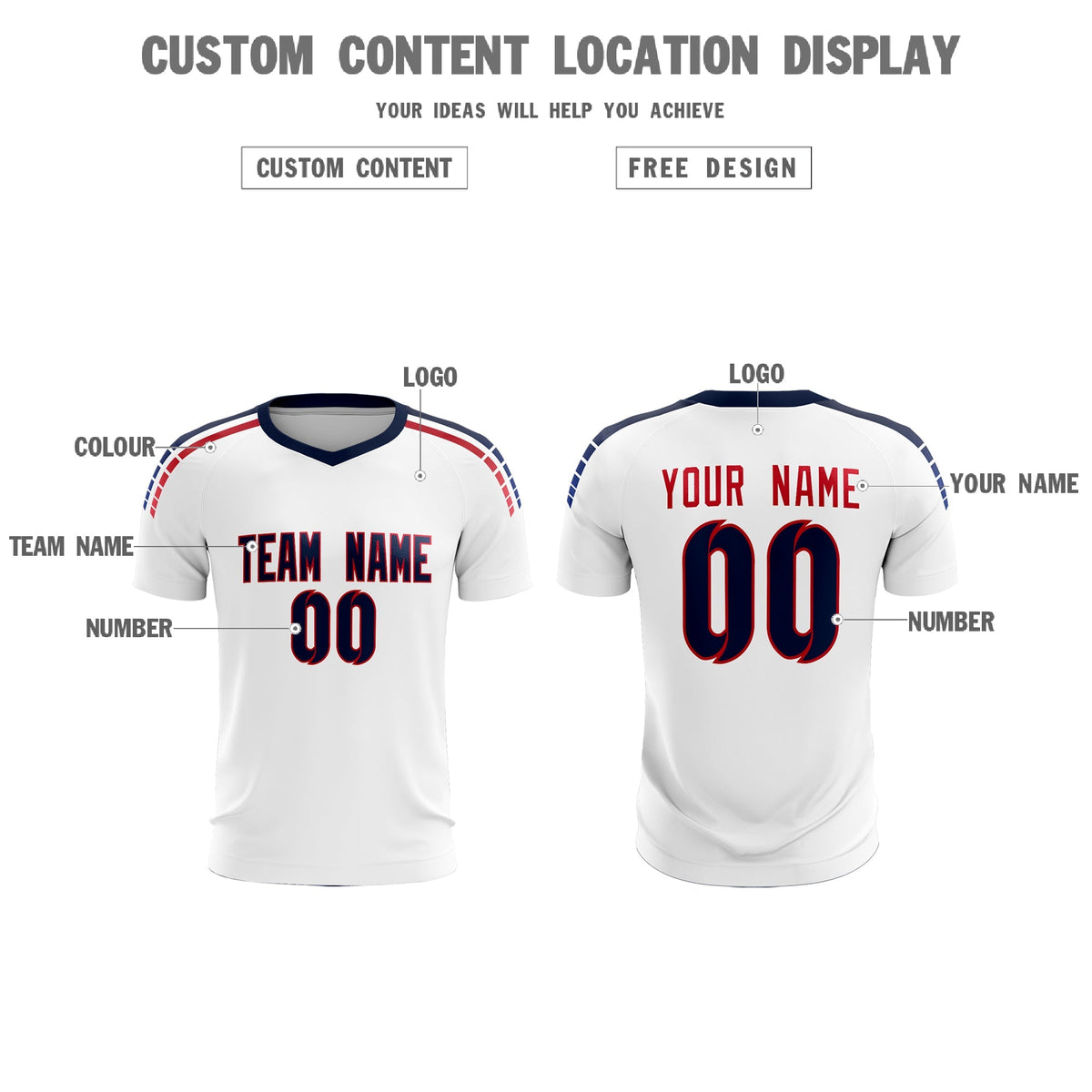 Custom white Striped Quick Dry Tops Soccer Sets Jersey