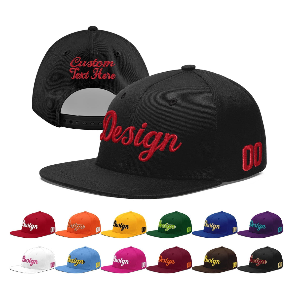 Custom Black 3D Puff Embroidery Flat Embroidery Casual Sport Baseball Cap