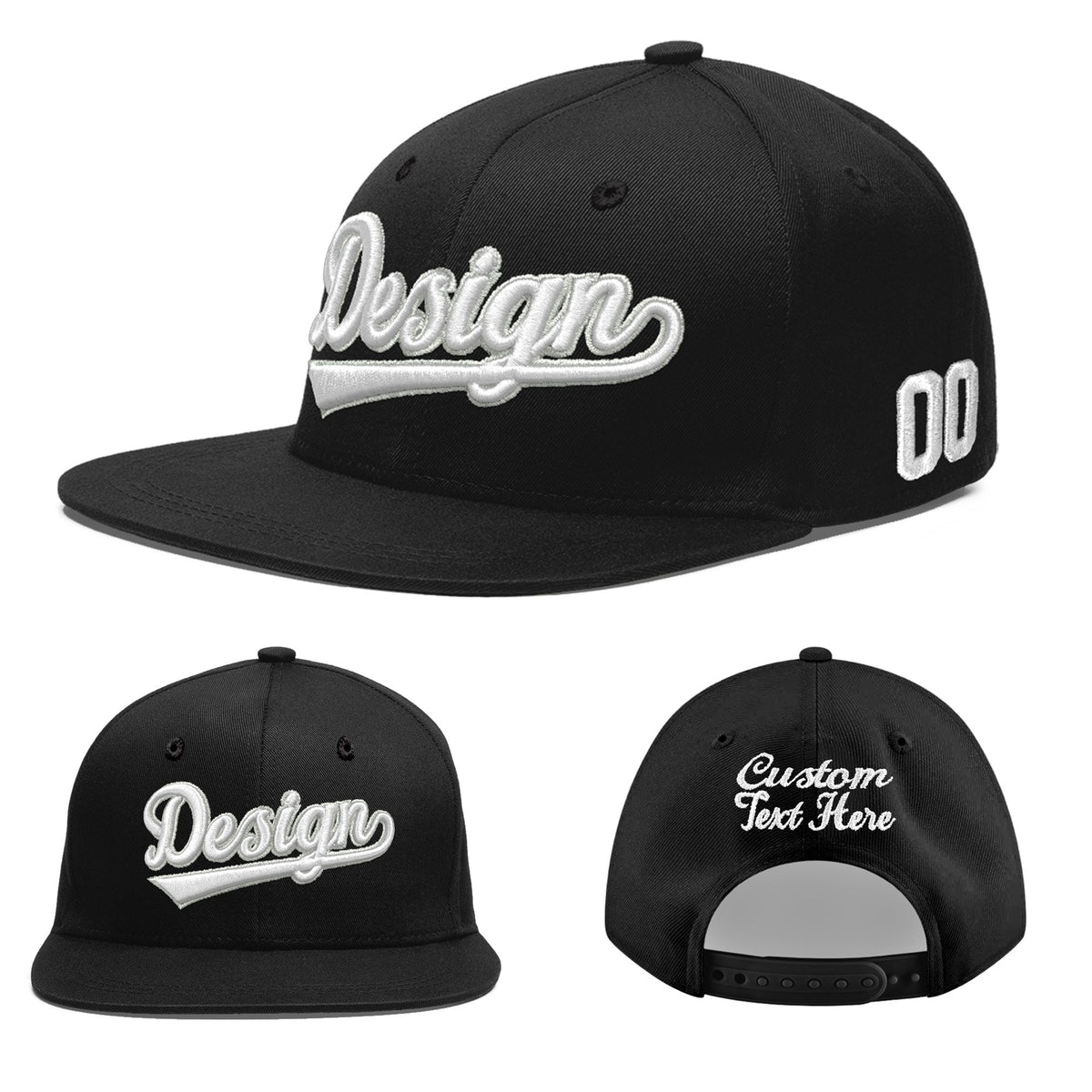 Custom Black 3D Puff Embroidery Flat Embroidery Casual Sport Baseball Cap