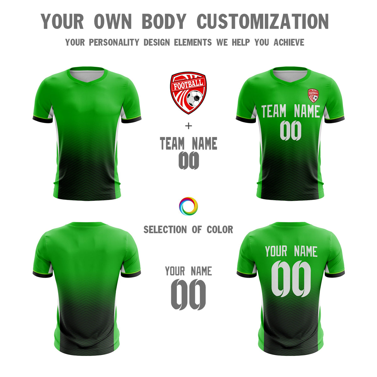 Custom Green Black-White Sport Soccer Tops Jersey