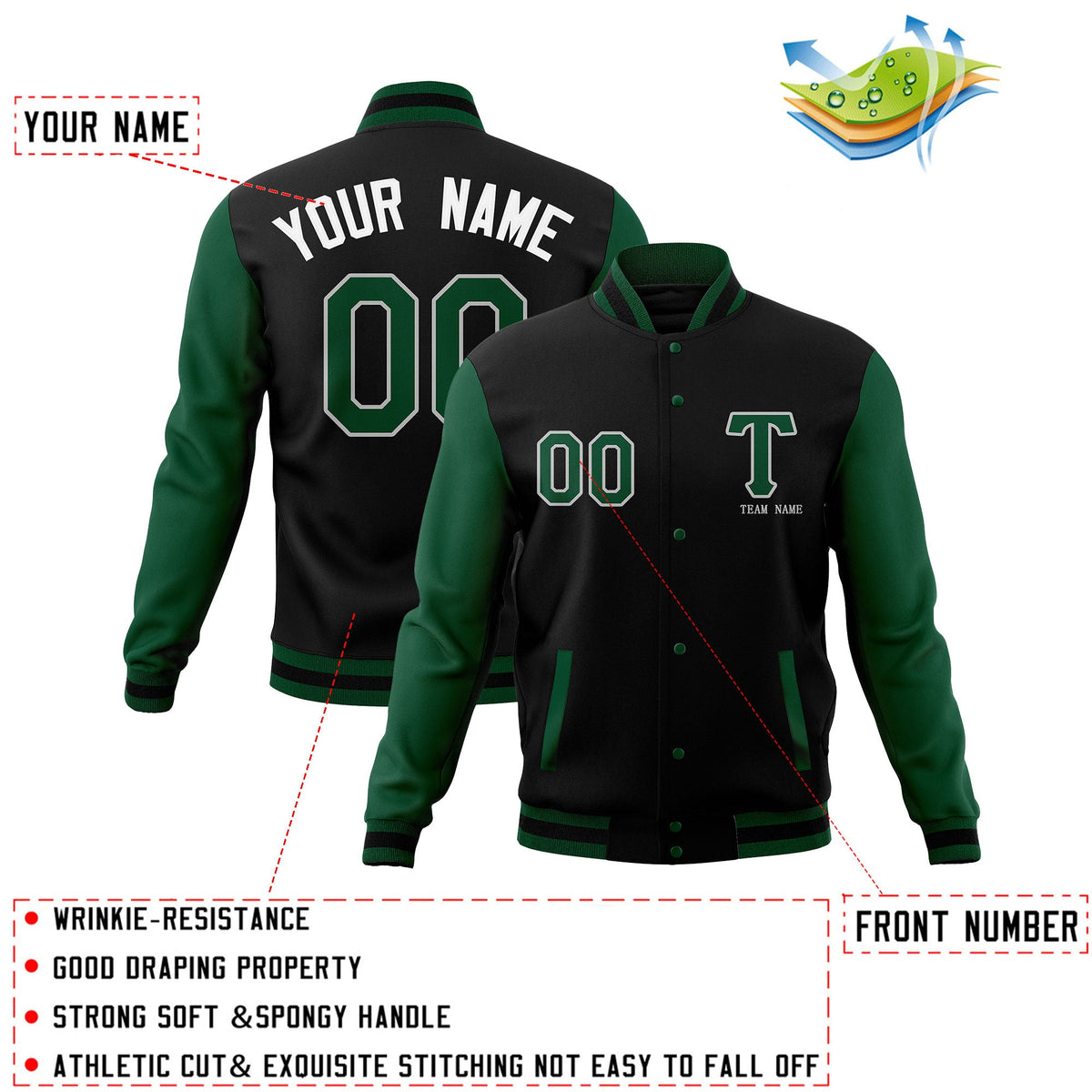 Custom Personalized Letterman Varsity Baseball Jacket Stitched Name Number