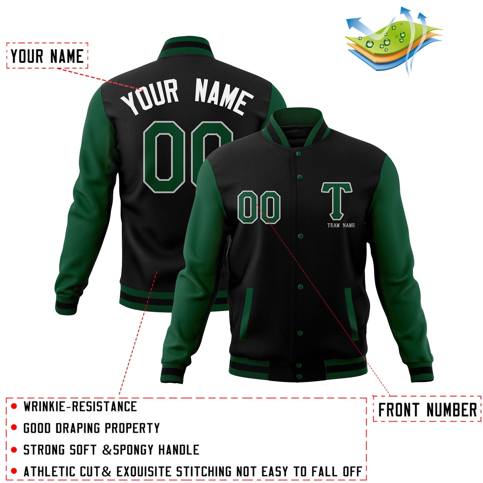 Custom Personalized Letterman Varsity Baseball Jacket Stitched Name Number