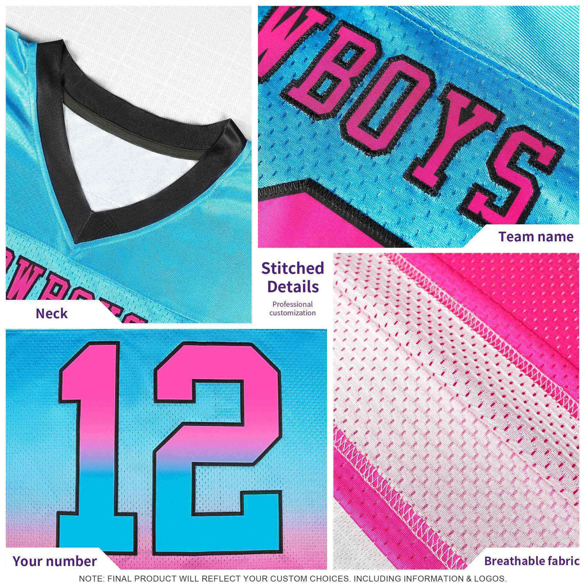 Custom Powder Blue Gold Gradient Fashion Outdoor Flag Football Jersey