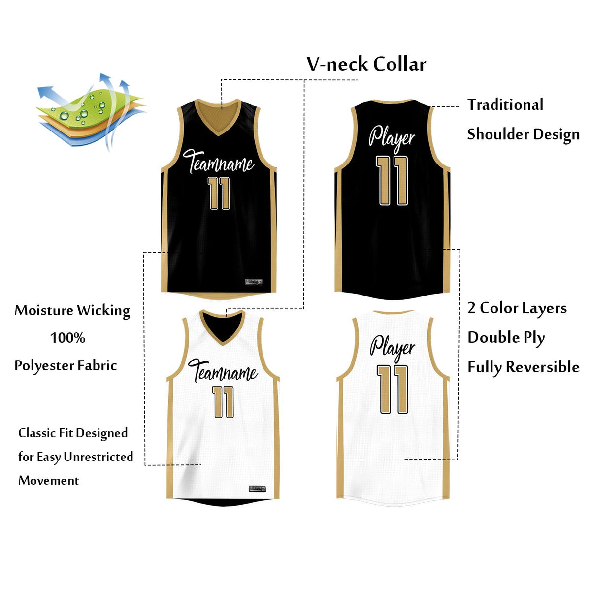 Custom Reversible Mesh Basketball Jersey Personalized Double Side Tops