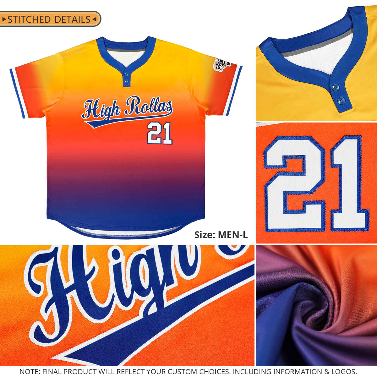 Custom Light Blue Purple Purple-White Gradient Fashion Authentic Two-Button Softball Jersey