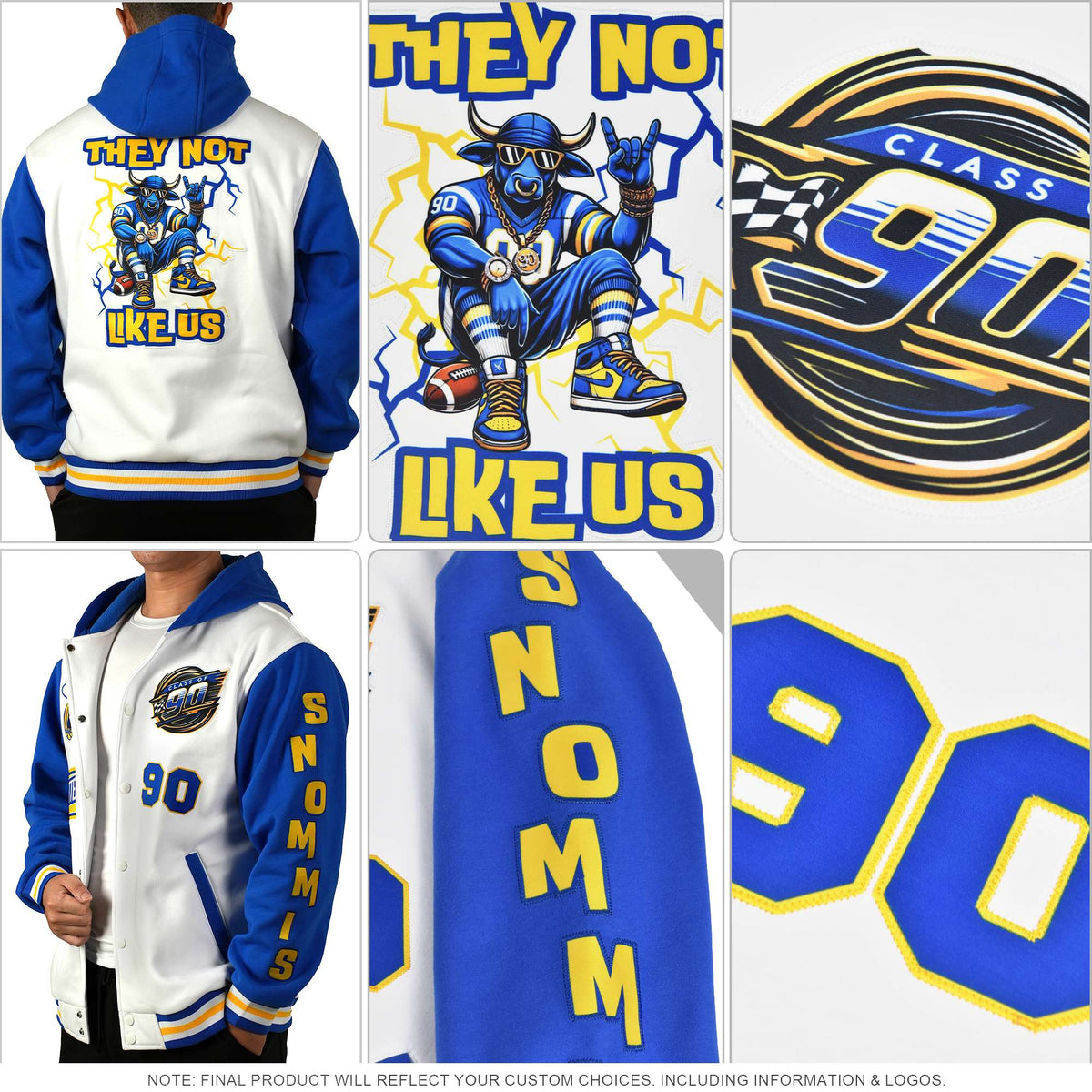 Custom Gold Black Color Block Varsity Full-Zip Letterman Wave Jacket Hoodie