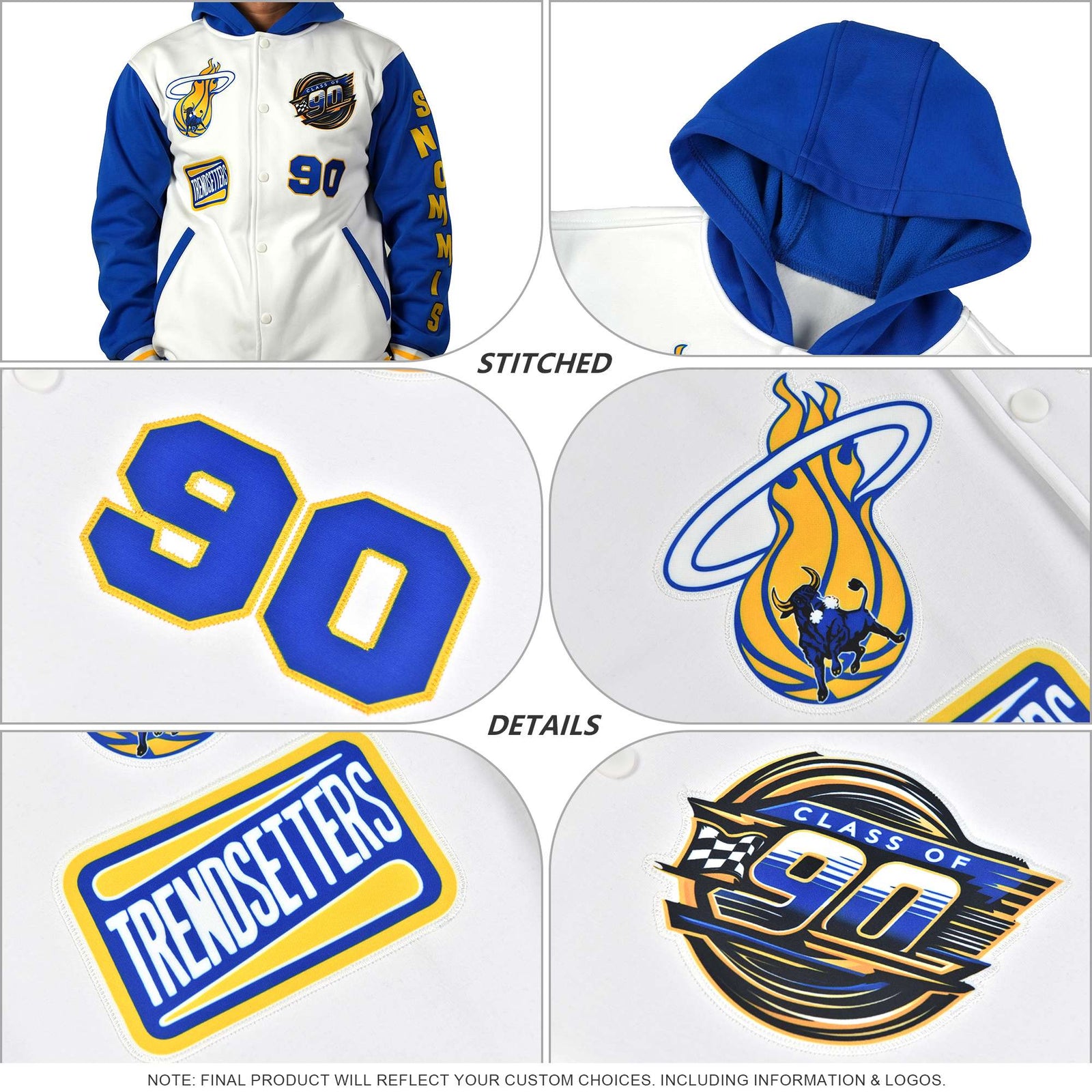 Custom Black Cream Varsity Full-Snap Letterman Shoulder Color Block Jacket Hoodie