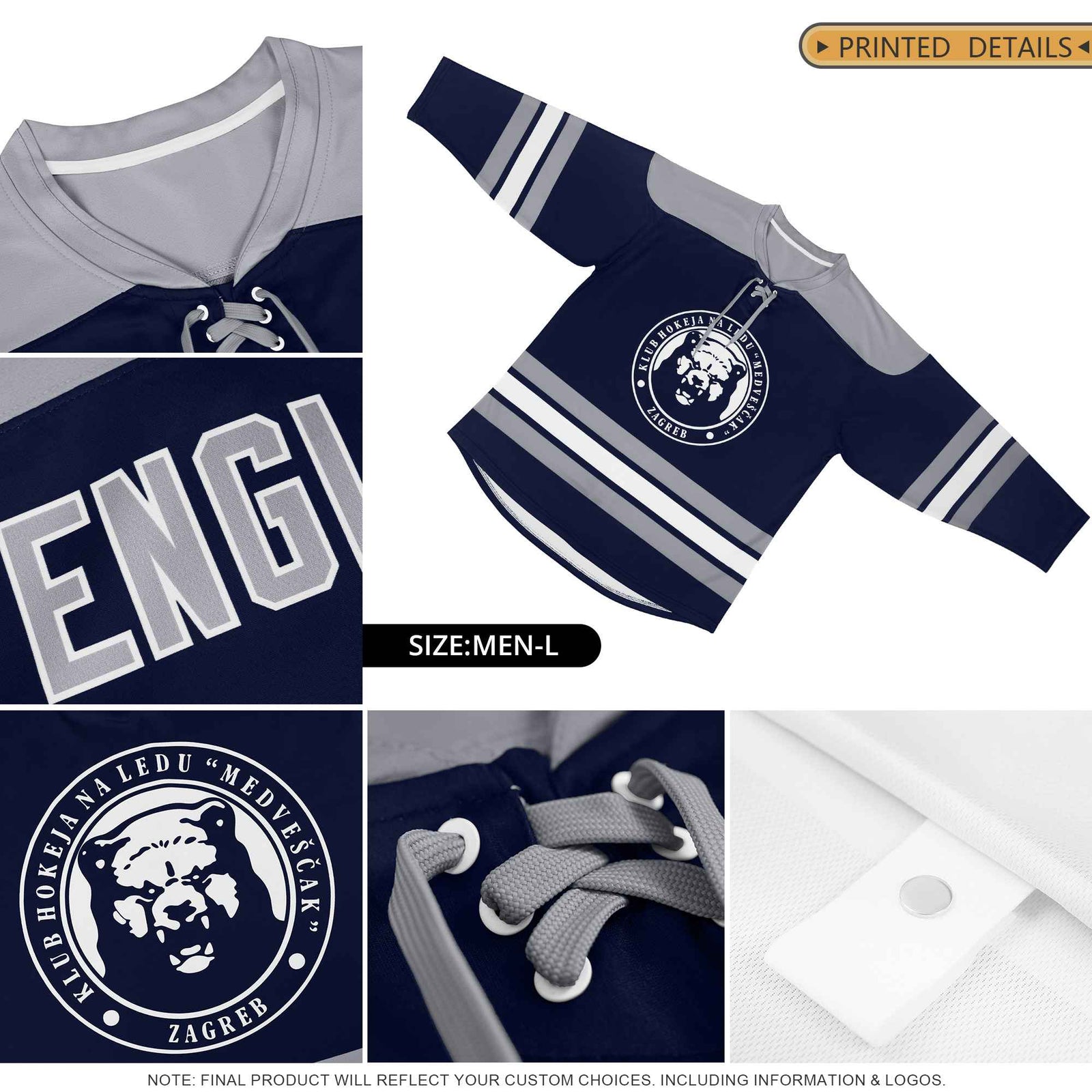 Custom Black Old Gold-White Personalized Classic V-Neck Hockey Jersey